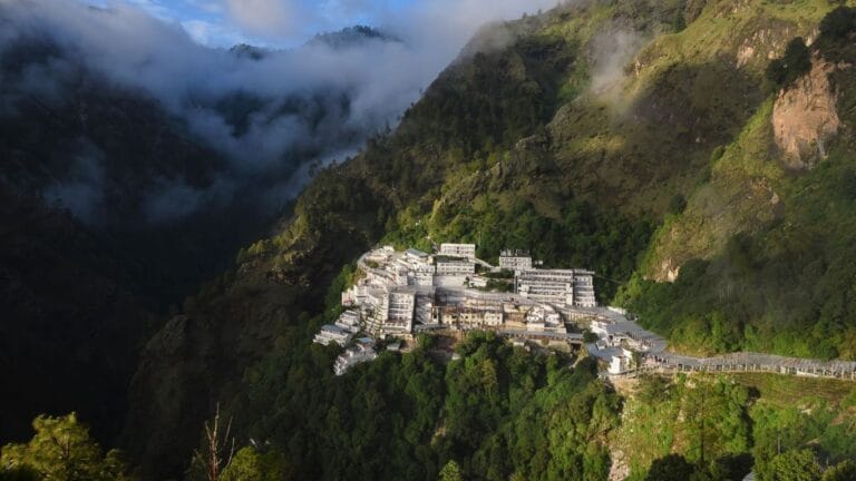 Vaishno Devi Temple in misty Trikuta Hills
