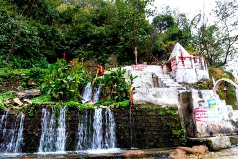 Bhagsunag Temple with waterfall in Dharamshala Himachal Pradesh
