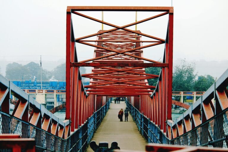 Ram Jhula suspension bridge over River Ganga in Rishikesh