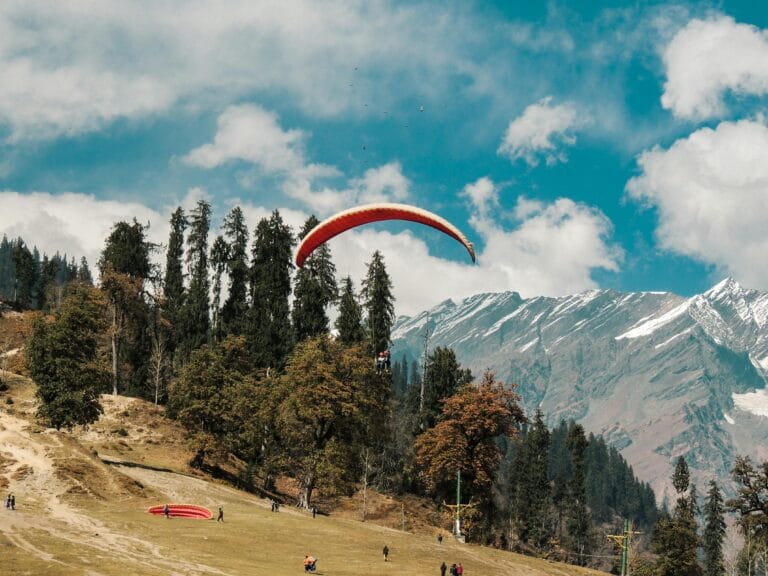 Aerial view of Solang Valley town with colorful houses in Himachal Pradesh