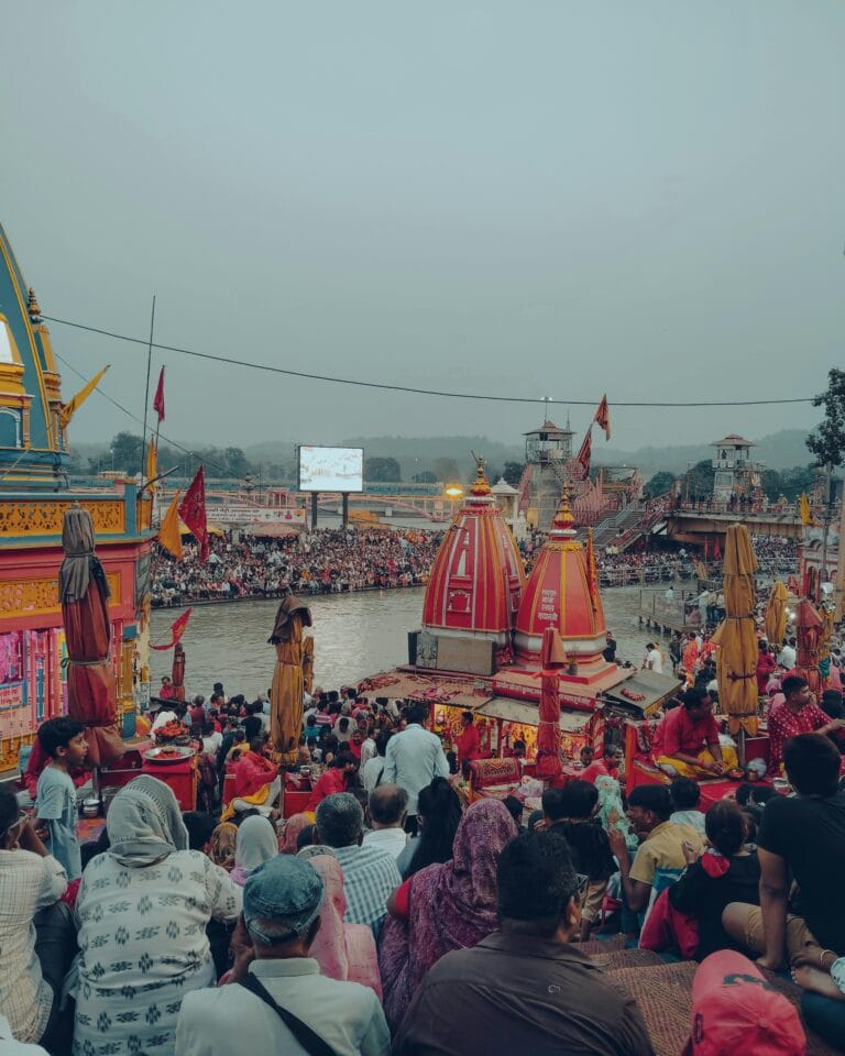 Pilgrims gathered at Har Ki Pauri ghat in Haridwar