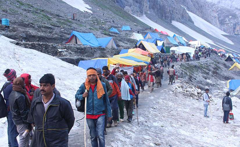 Amarnath Yatra pilgrims on Himalayan trekking route